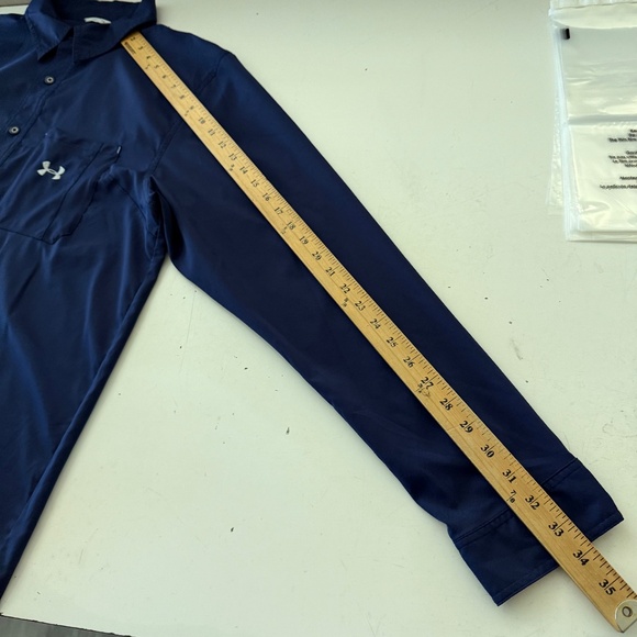 Under Armour All Seasons Navy Blue Polyester Long Sleeve Button Up Shirt LARGE - Picture 7 of 9